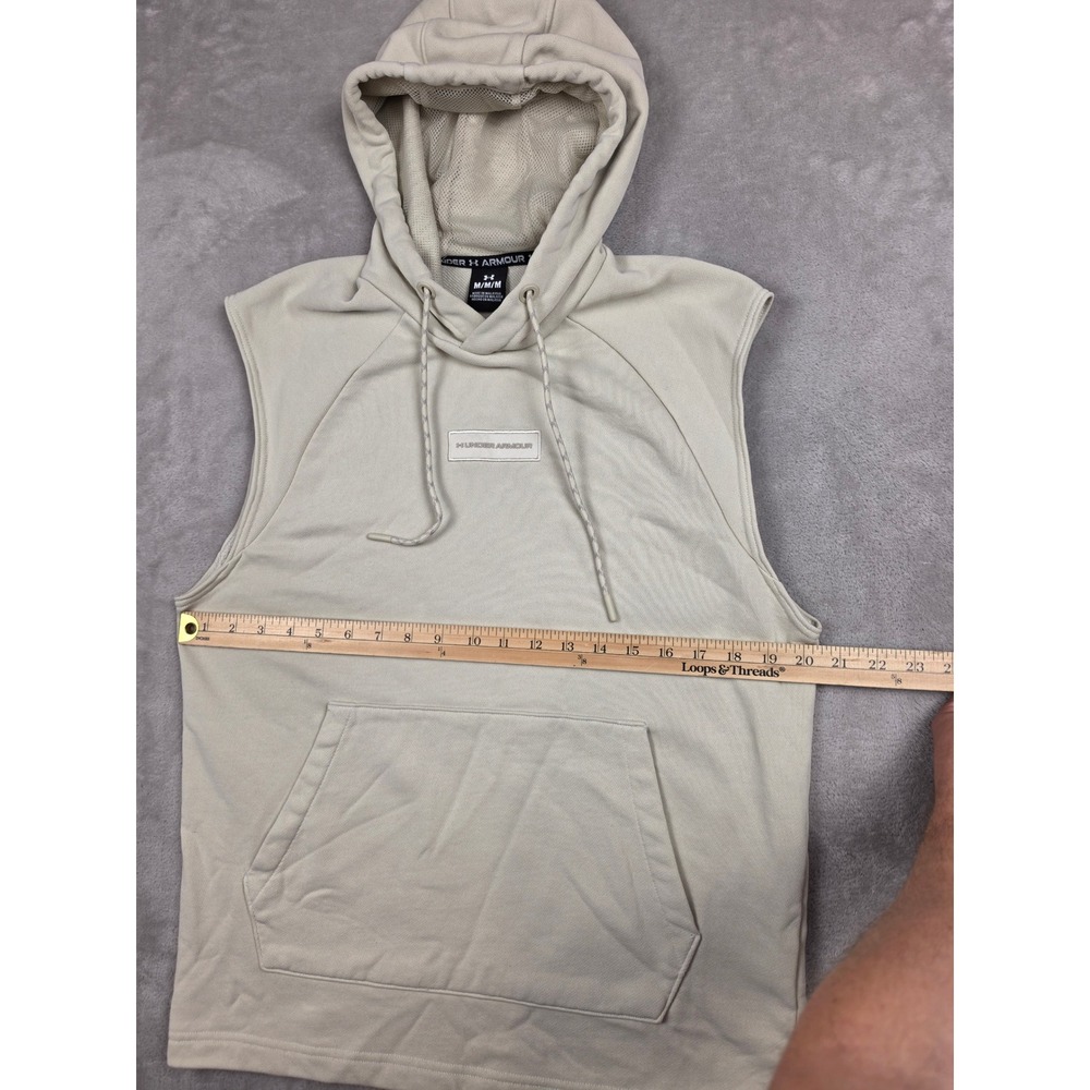 Under Armour Sleeveless Hoodie Mens Medium Beige Box Logo Sweatshirt - Picture 4 of 9